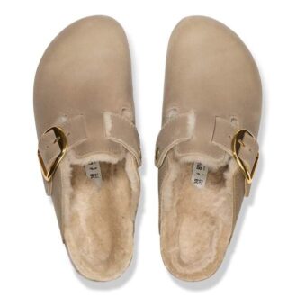Boston Big Buckle Shearling Couro Natural Oleado