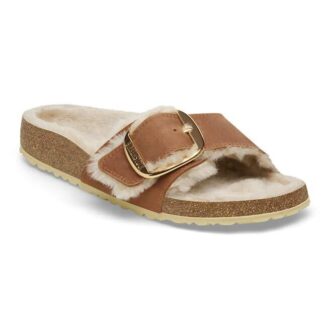 Madrid Big Buckle Shearling Couro natural oleado