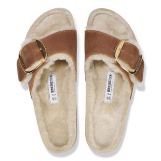 Madrid Big Buckle Shearling Couro natural oleado
