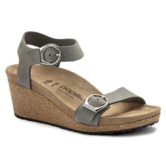 Sola em couro nubuck cinza-pomba